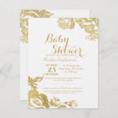 エレガントでシンプルなモダンのばら色の花の金ゴールドのベビーシャワー 招待状 (正面/裏面)