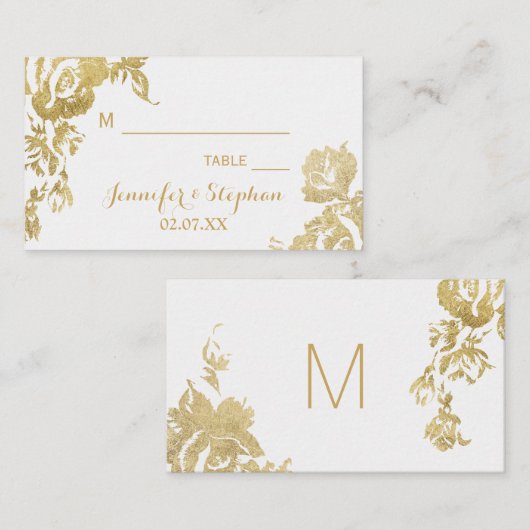 エレガントでシンプルなモダンのばら色の花の金ゴールドの結婚 プレイスカード