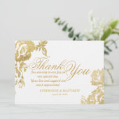 エレガントでシンプルなモダンのばら色の花の金ゴールドは感謝していしています サンキューカード (スタンド正面)