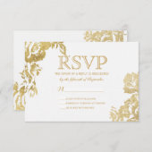 エレガントでシンプルなモダンのばら色の花の金ゴールドRSVP 出欠カード (正面/裏面)