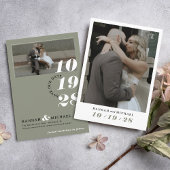 エレガントでシンプルなモダン・セージグリーンの結婚式ペーパーアイテム 2枚の写真入り セーブザデート