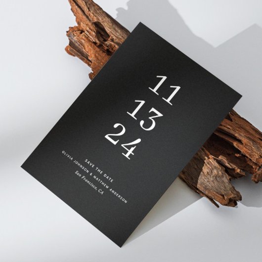 エレガントでシンプルなモダン ブラック ミニマル ウェディング セーブザデート