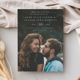 エレガントでシンプルな写真付き結婚式の事前お知らせ マグネット招待状