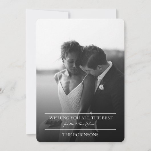 エレガントでシンプルな新年のホリデーカード（写真付き） シーズンカード (正面)
