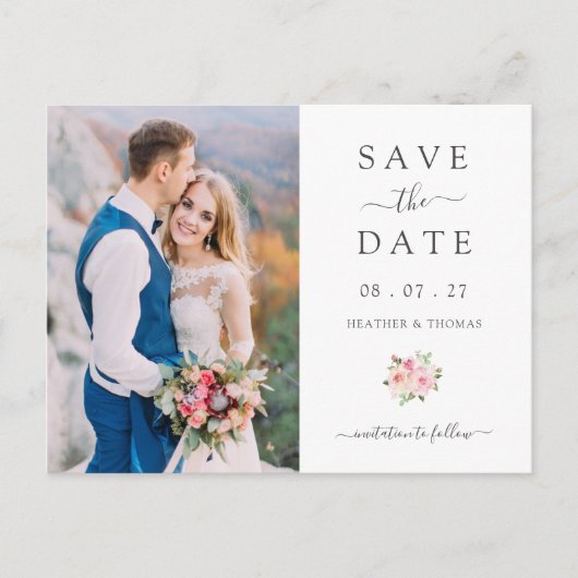エレガントでシンプルな春の結婚式日程お知らせ 案内ポストカード (正面)