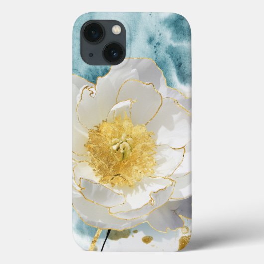 エレガントでシンプルな白い花のラグジュアリーゴールドウォーターカラー Case-Mate iPhoneケース (裏面)