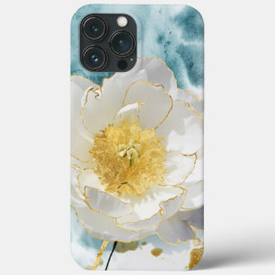 エレガントでシンプルな白い花の贅沢なゴールドウォーターカラー iPhone 13 PRO MAXケース