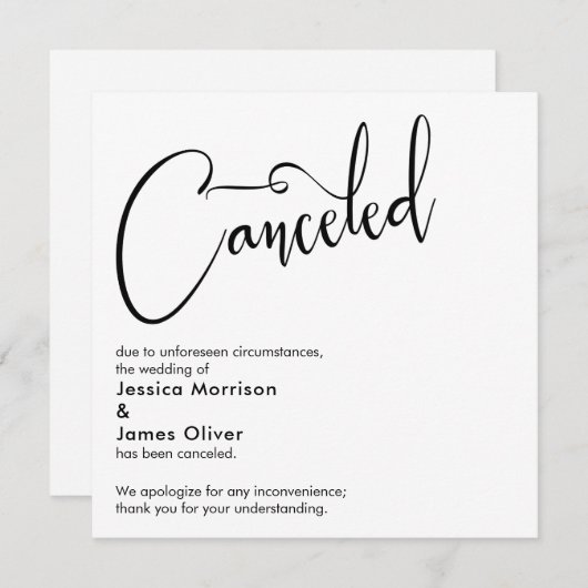 エレガントでシンプルな結婚式中止のお知らせ 招待状 (正面/裏面)