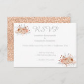 エレガントでシンプルな花柄オレンジ色のグリッター付招待状 招待状 (正面/裏面)