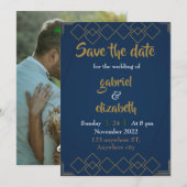 エレガントでシンプルな豪華な青い結婚式の招待状 招待状 (正面/裏面)