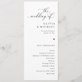 エレガントでシンプルな黒と白のハートの結婚式 プログラム (正面)