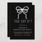 エレガントでシンプルな黒と白の卒業式招待状 招待状 (正面/裏面)