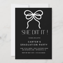 エレガントでシンプルな黒と白の卒業式招待状 招待状