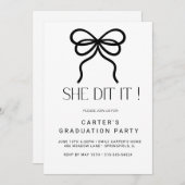 エレガントでシンプルな黒と白の卒業式招待状 招待状 (正面/裏面)