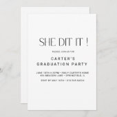 エレガントでシンプルな黒と白の卒業式招待状 招待状 (正面/裏面)