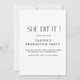 エレガントでシンプルな黒と白の卒業式招待状 招待状