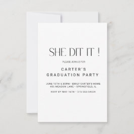 エレガントでシンプルな黒と白の卒業式招待状 招待状