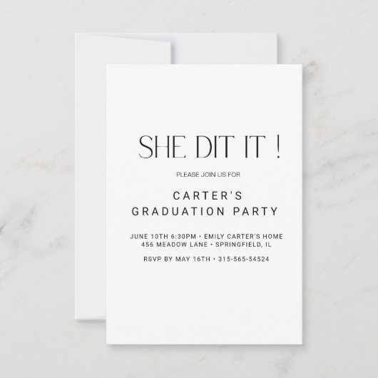 エレガントでシンプルな黒と白の卒業式招待状 招待状 (正面)