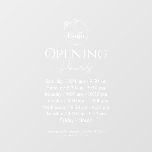 エレガントでシンプル、そしてプロフェッショナルな営業時間 ウィンドウサイン (シート)