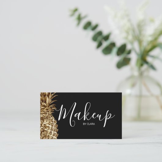 エレガントでスタイリッシュでかわいらしい金ゴールドのパイナップル化粧 名刺 (スタンド正面)