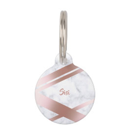 エレガントでスタイリッシュでガーリーなばら色の金ゴールドの白の大理石 ペット　ネームタグ