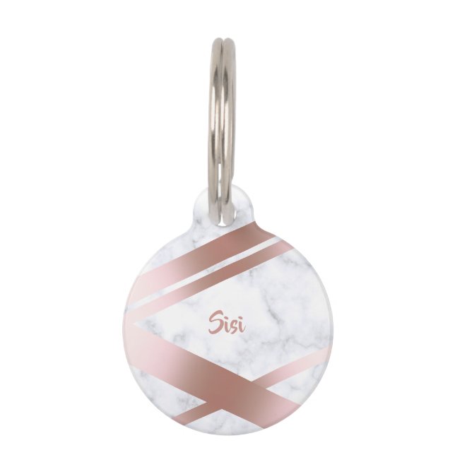 エレガントでスタイリッシュでガーリーなばら色の金ゴールドの白の大理石 ペット　ネームタグ (正面)