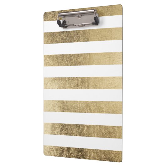 エレガントでスタイリッシュで粋でフェイクな金ゴールドのモダンのストライブ柄 クリップボード (左)