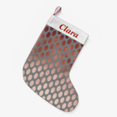 エレガントでスタイリッシュなのどのばら色の金ゴールドの水玉模様パターン スモールクリスマスストッキング (正面 (吊り時))