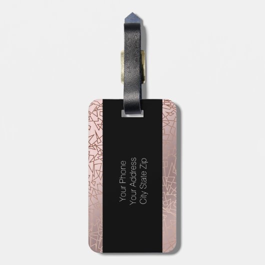 エレガントでスタイリッシュなばら色の金ゴールドのピンクの幾何学的なパターン ラゲッジタグ (裏面縦)