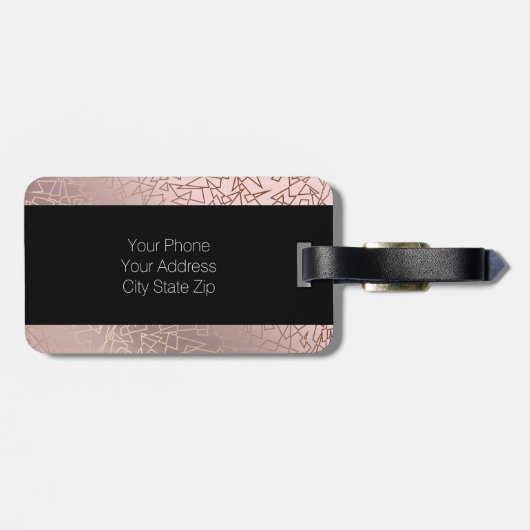 エレガントでスタイリッシュなばら色の金ゴールドのピンクの幾何学的なパターン ラゲッジタグ (裏面横)