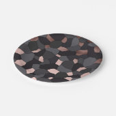 エレガントでスタイリッシュなばら色の金ゴールドの灰色および黒いモザイク ペーパープレート (アングル)