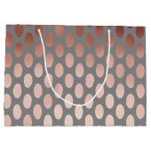 エレガントでスタイリッシュなばら色の金ゴールドホイルの水玉模様パターン ラージペーパーバッグ (裏面)