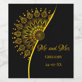 エレガントでスタイリッシュなエスニックマンダラブラックオーナメント ワインラベル