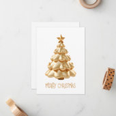 エレガントでスタイリッシュなゴールドとホワイトのクリスマスツリー ノートカード (正面/裏面インサイチュ)