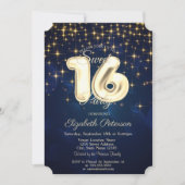 エレガントでスタイリッシュなゴールドの星たち ネイビーブルーのスイート16 招待状 (正面)