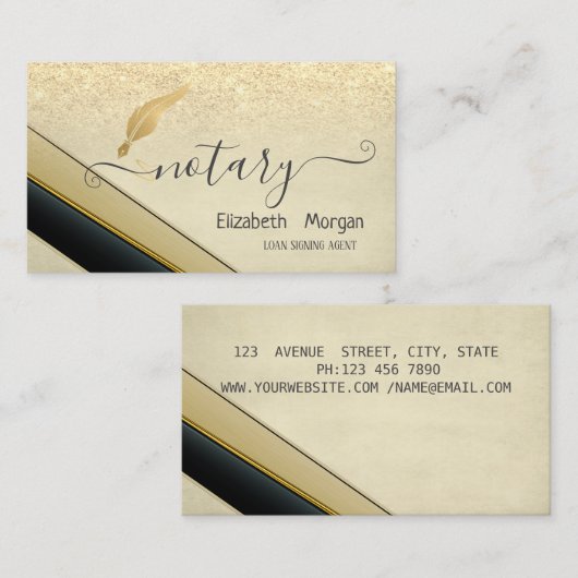 エレガントでスタイリッシュなゴールドの羽根のノートカバー/輝きを放つ 名刺 (正面/裏面)