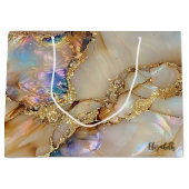 エレガントでスタイリッシュなゴールドグリッターカラフルマーブル ラージペーパーバッグ (正面)