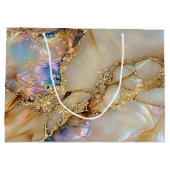 エレガントでスタイリッシュなゴールドグリッターカラフルマーブル ラージペーパーバッグ (裏面)