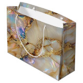 エレガントでスタイリッシュなゴールドグリッターカラフルマーブル ラージペーパーバッグ (裏面アングル)