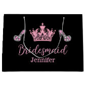 エレガントでスタイリッシュなピンクのスクリプトのブライズメイドブラック ラージペーパーバッグ (正面)