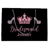 エレガントでスタイリッシュなピンクのスクリプトのブライズメイドブラック ラージペーパーバッグ (裏面)