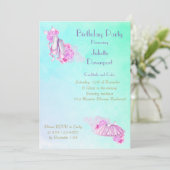 エレガントでスタイリッシュなピンクの水彩バレエ誕生日 招待状 (スタンド正面)