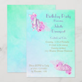 エレガントでスタイリッシュなピンクの水彩バレエ誕生日 招待状 (正面/裏面)