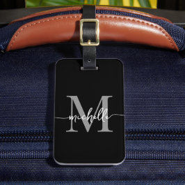 エレガントでスタイリッシュなブラックとグレーのモノグラムイニシャルスクリプト ラゲッジタグ