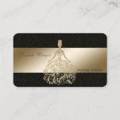 エレガントでスタイリッシュなブラックとゴールドグリッタードレス 名刺 (正面)