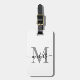エレガントでスタイリッシュなホワイト グレー モノグラムイニシャルスクリプト ラゲッジタグ