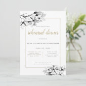 エレガントでスタイリッシュなマグノリア ゴールド リハーサル ディナー 招待状 (スタンド正面)