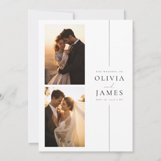 エレガントでスタイリッシュなモダンな2枚の写真の結婚式 招待状 (正面)