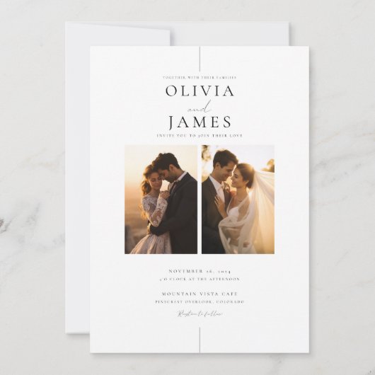 エレガントでスタイリッシュなモダンな2枚の写真の結婚式 招待状 (裏面)