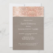 エレガントでスタイリッシュな偽のローズゴールドのスパンコルパーティー 招待状 (正面)